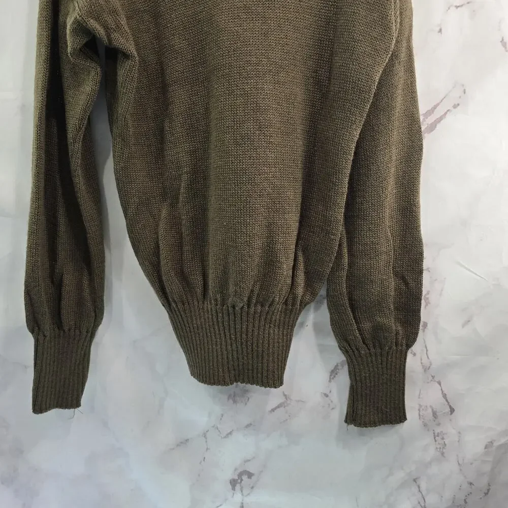 Vintage Army Sweater Mens Large Olive Green Drab Henley Knit Shawl Collar DLA